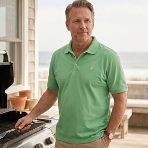 Island Company Men’s Pique Polo Shirt - Green - Embroidered Logo - Size Large